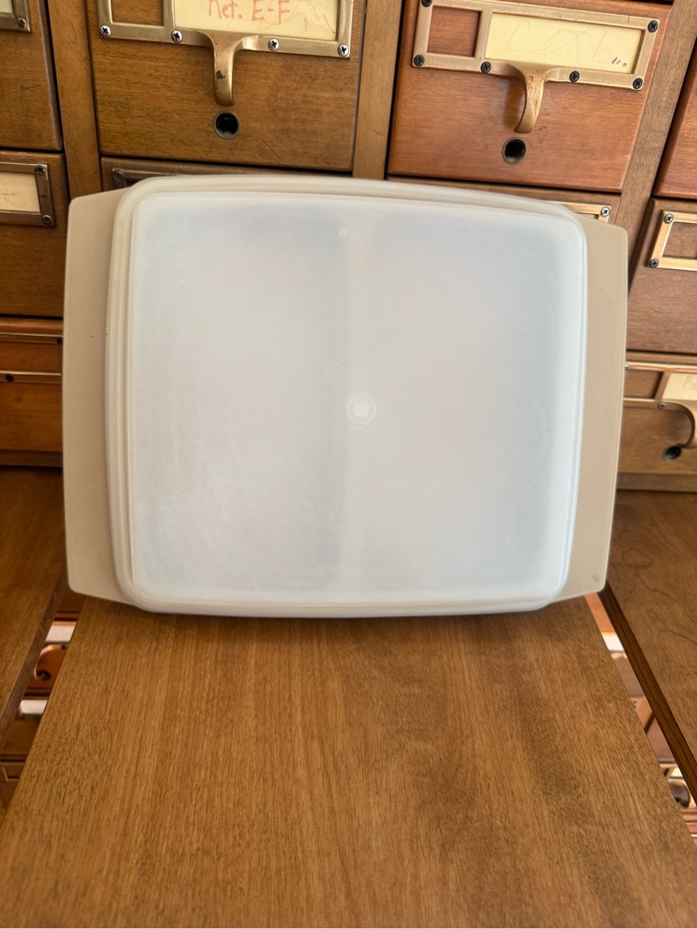 Tupperware Almond Divided Base with White Translucent Lid Food Storage Container